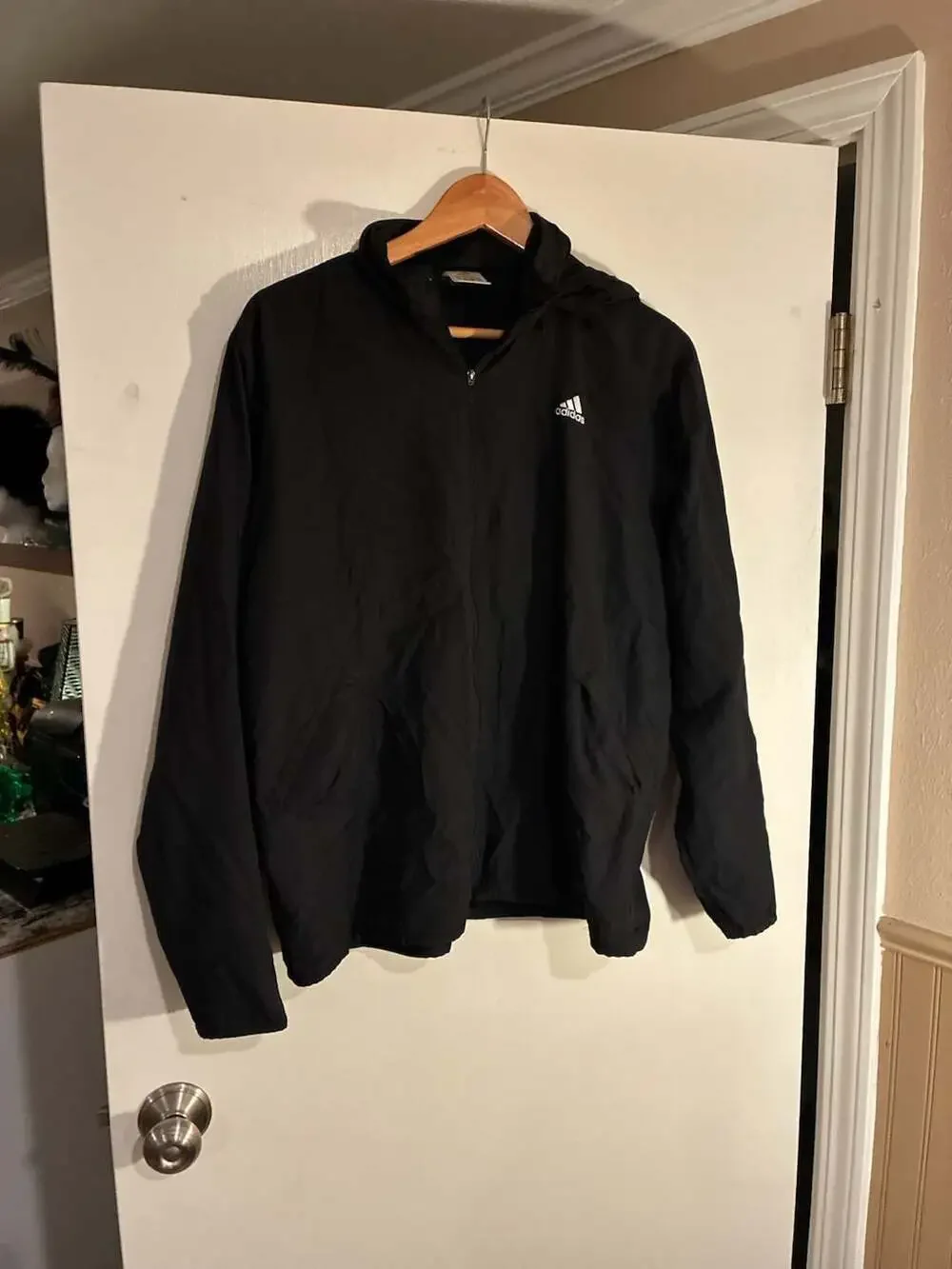 Adidas Men's Three-Stripe Hooded Windbreaker Jacket Black